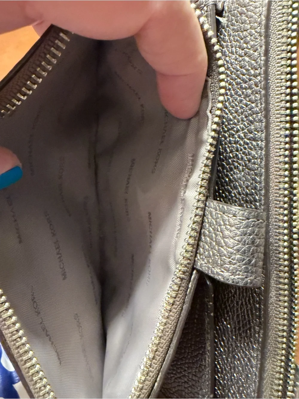 Michael Kors Metallic Pewter Pebbled Leather Wristlet